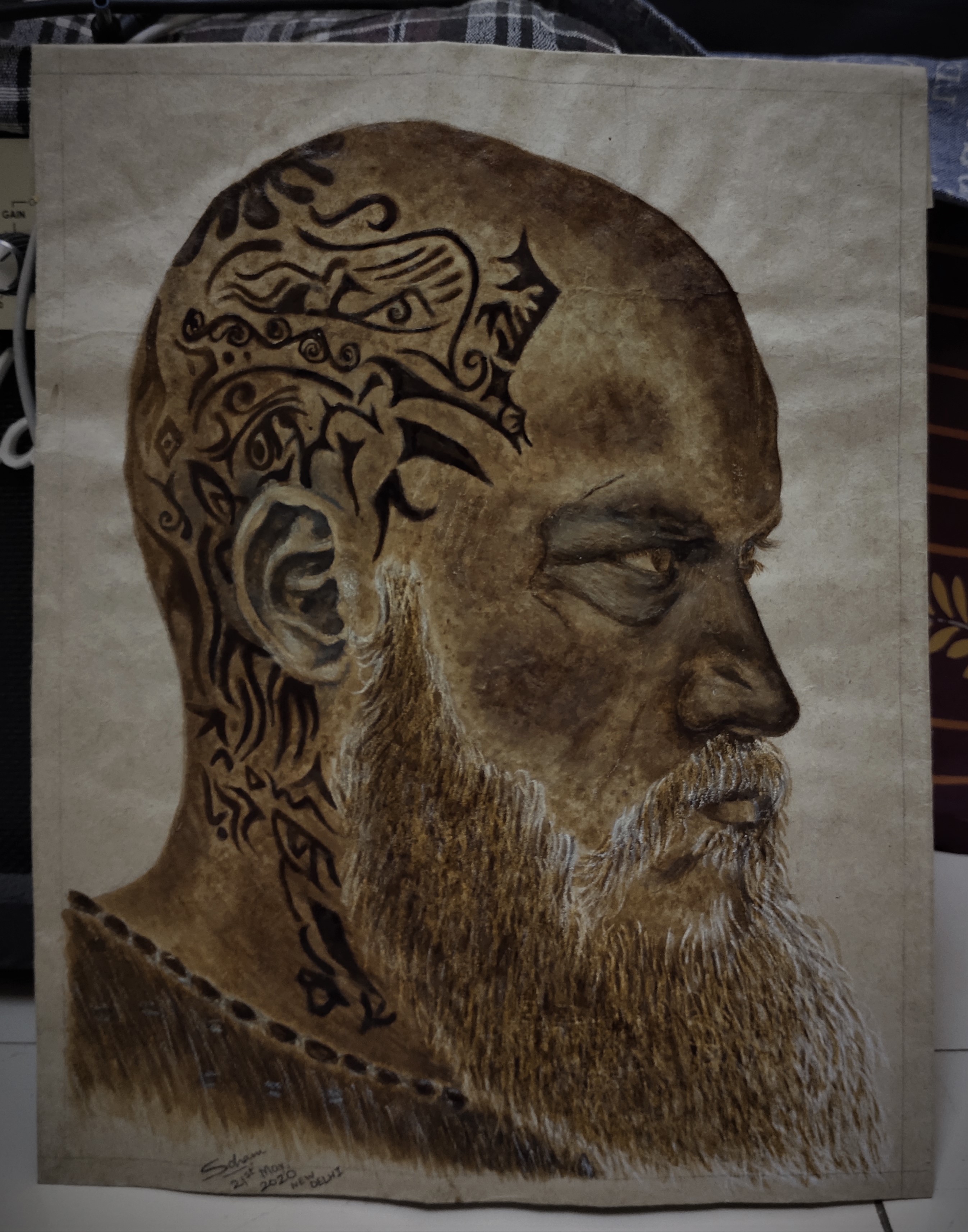Coffee portrait of Ragnar Lothbrok, played by Travis Fimmel of Vikings fame. 